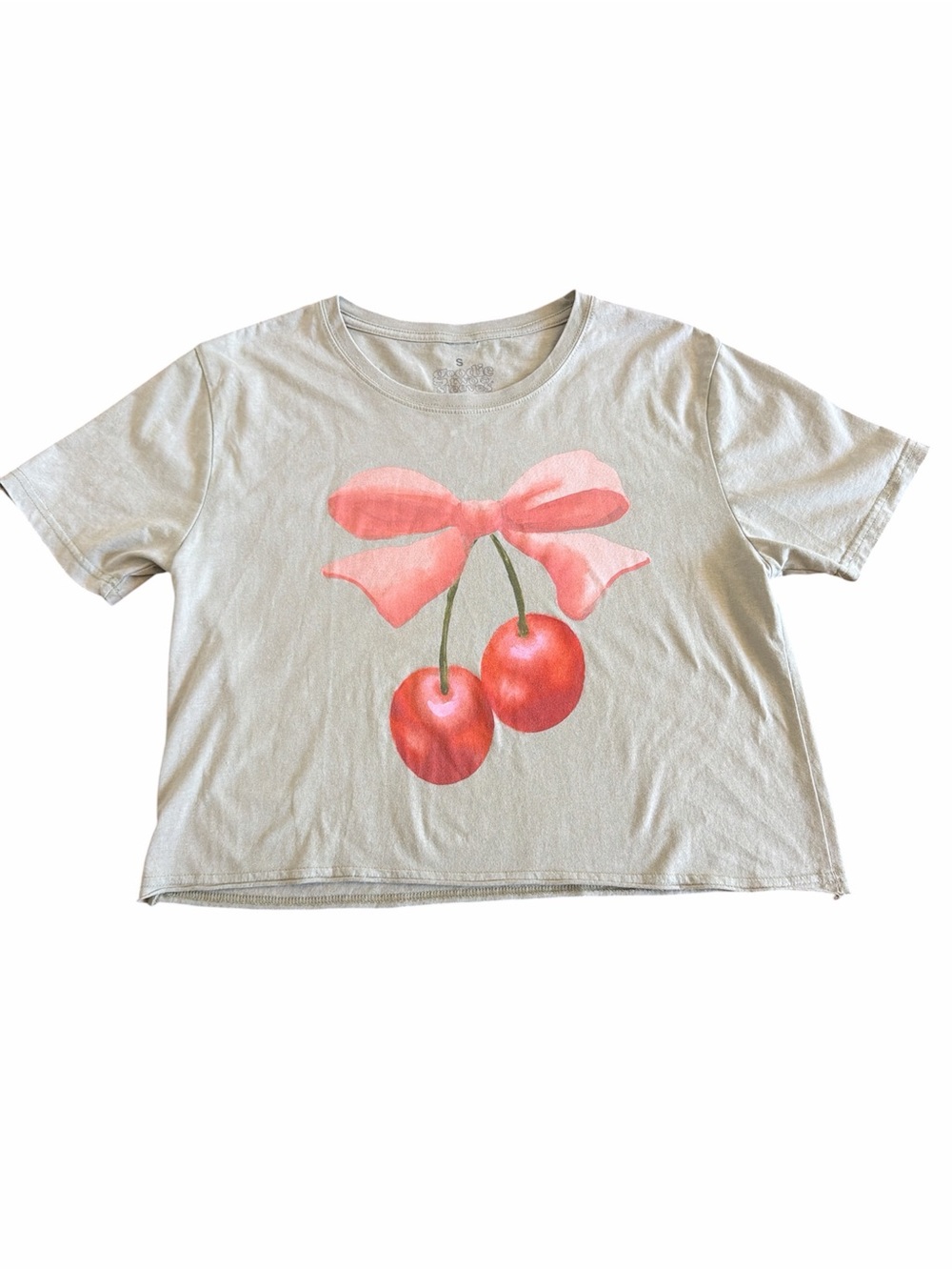 Tee with Pink Bow & Red Cherry Graphic